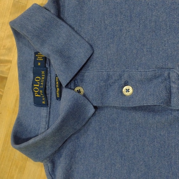 Polo Ralph Lauren Blue Polo Shirt Short Sleeve Size M Custom Slim Fit - Picture 8 of 10